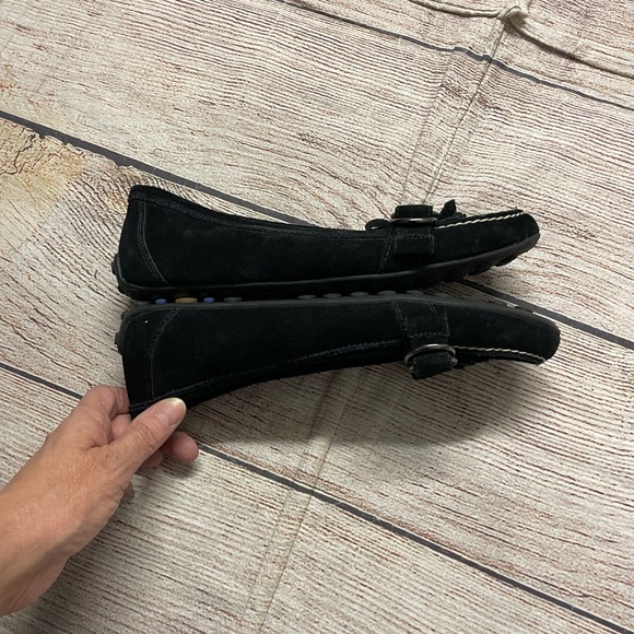 New Sperry Black suede slip on Shoes fringe on front buckles on side SZ 8 - Picture 5 of 7